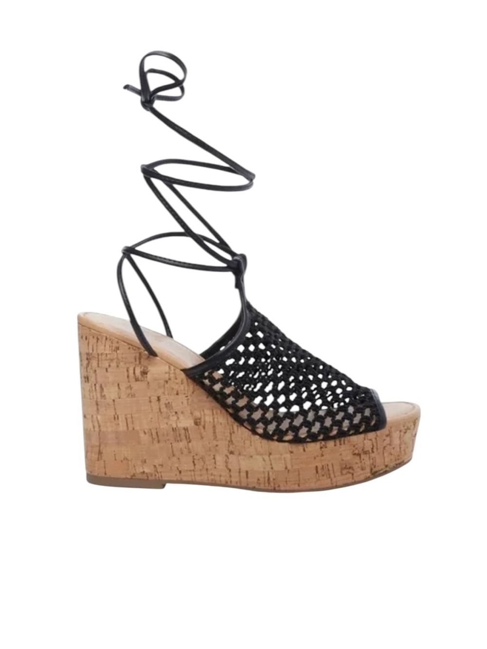 Wild Pair Tide Up platform wedge sandals Black Lace-Up Cork Wedge Womens 7